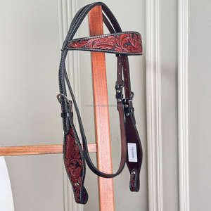 Bandeau de tête de cheval Western personnalisé en cuir de vachette usiné à la main marron riche avec sangles réglables et conception de sculpture florale - Product Image 4