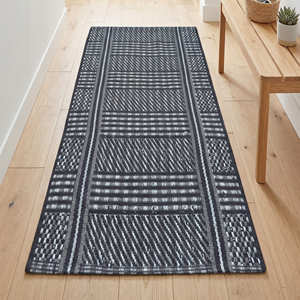 Tapis de sol en coton tissé plat géométrique marron pour couloir, hall d'entrée, intérieurs rustiques de ferme et de chalet - Product Image 2