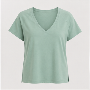 Camiseta Corta de Cuello en V para Mujer, Color Verde Menta, Corte Holgado, Modelo WTS-0121 - Product Image 1