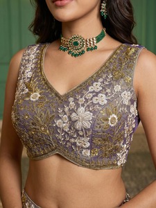 Purple Embroidered <b>Lehenga</b> Choli With Dupatta Floral Thread Work Heavy Organza Silk Wedding Outfit - Product Image 3