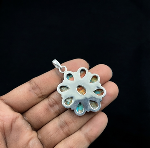 Natural Spiny Oyster <b>Turquoise</b> Gemstone Pendant Orthodox Vintage Pear Cut 925 Sterling Silver Engagement Unisex Charm Necklace - Product Image 2