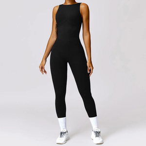 New Solid Plus Size Hollow Backless <b>Bodycon</b> Scrunch Sport <b>Jumpsuit</b> Sleeveless Zipper Yoga Fitness Overalls Woman One Piece Gym - Product Image 5