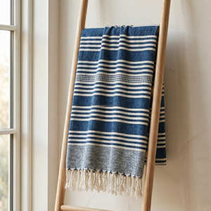 Couvre-lit tissé rayé gris 130x170 cm, couverture en coton, décoration intérieure durable, textile, exportateur en gros - Product Image 3