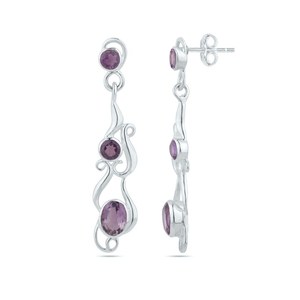 Natural Amethyst Gemstone Peace Design Silver Drop <b>Earrings</b> Handmade Wedding Gift Jewelry - Product Image 2