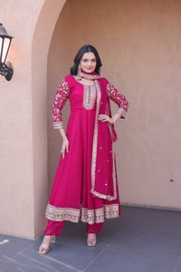 HENIXA CREATION Ensemble Anarkali Robe Longue et Dupatta en Tissu Faux Blooming, Coupe Ajustée, Longueur Ras du Sol, Tenue Traditionnelle Musulmane pour - Product Image 5