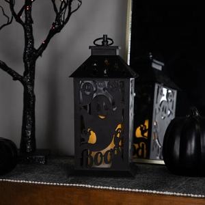 Lanterne porte-bougie en métal avec motif fantôme découpé, idéale pour les décorations d'Halloween 2026 – Nouveauté très prisée - Product Image 2