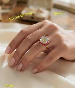 Elegante Anillo Floral con Diamantes Americanos, Chapado en Oro, con Circonita Cúbica, Anillo de Cóctel con Flores y Piedras Preciosas de Rubí para Mujer - Product Image 3