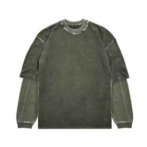 Camiseta de Manga Larga Doble Capa con Logotipo Personalizado, Estilo Casual, Lavado Ácido, para Hombre, Secado Rápido, Estilo Urbano - Product Image 3