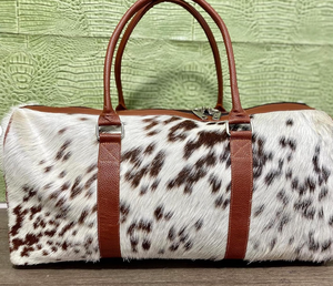 Sac de voyage en cuir véritable à poils, style vintage, avec fermeture éclair, grande capacité, unisexe, pour week-end, LHDB-0015 - Product Image 1