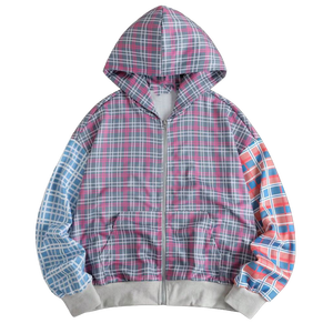 Sweat-shirt à capuche zippé personnalisé à carreaux colorés pour homme, style Y2K vintage streetwear, coupe oversize, en molleton, veste à carreaux hip-hop - Product Image 1