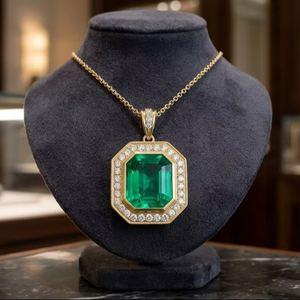 Collier pendentif plaqué or 18 carats en argent sterling 925, style européen, émeraude taillée, cadeau de fiançailles de luxe, idéal pour les soirées - Product Image 1