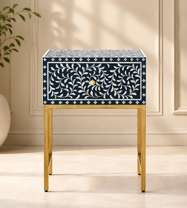 Modern Bone Inlay Wooden Adjustable Nightstand <b>Side</b> Table Bedside Cabinet <b>Drawer</b> Storage Accent Table for Bedroom - Product Image 1