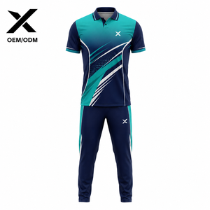 Ensemble uniforme de cricket pour hommes X Sports, coupe et couture en polyester, polo à manches courtes sublimé avec pantalon à taille élastique, évacuation de l'humidité - Product Image 1