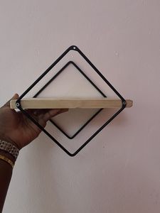 Modern Geometric Wall Shelf with Wooden Corner Shelf Industrial Metal <b>Frame</b> Home Decor Organizer - Product Image 2
