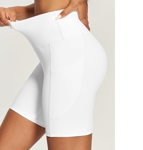 Shorts Deportivos Blancos de Cintura Alta con Bolsillos, Transpirables y Elásticos para Mujer - Product Image 5