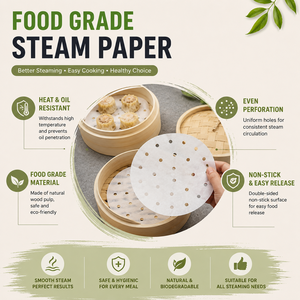 Round Perforated Steaming Paper Liners for <b>Bamboo</b> Steamers Non-Stick Food Grade Parchment <b>Sheets</b> 10pcs - Product Image 5