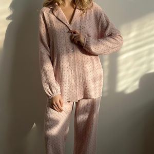Conjunto de Pijama para Mujer con Puntos Rosas, Manga Larga, Botones, Ropa de Dormir Holgada, Top y Pantalones - Product Image 3