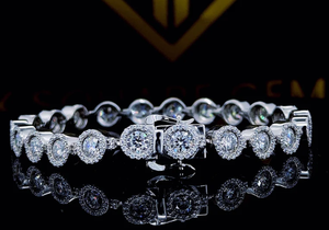 Silver/Gold Plated Freshwater Pearl Moissanite Round Cut Tennis <b>Bangle</b> <b>Bracelet</b> with Clasp Closure for Wedding Party Gift - Product Image 4