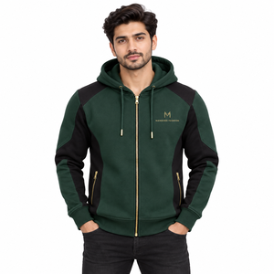 Sudadera con Capucha y Cremallera Unisex MANGOES FASHION, Verde y Negro, Manga Larga, Color Sólido Informal, 100% Algodón Felpa, Bolsillos Laterales, Verano - Product Image 1