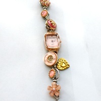 Montre Bracelet Quartz Vintage Personnalisée pour Femmes, Or Rose Argent Émail Floral Cristal Chaîne Réglable Cadran Analogique Bijou Élégant