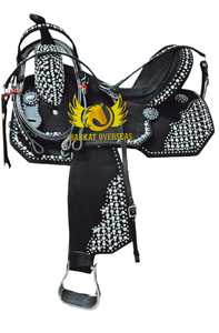 Silla de montar western personalizada de cuero genuino con cristales, duradera, con cantle alto, asiento cómodo y logotipo personalizado. - Product Image 2