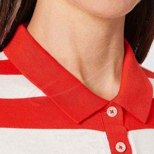 <b>Striped</b> Polo <b>Shirt</b> <b>Red</b> <b>White</b> Knitted Full Sleeve Casual Style Regular Length 100% Original Pique Cotton Fabric Women's <b>Shirts</b> - Product Image 3