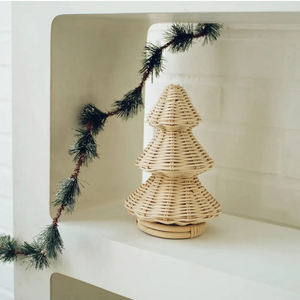 Rattan Decorate <b>Christmas</b> <b>Tree</b> Figurine With Stand Base Handmade Festive Holiday <b>Tabletop</b> Decor And Display Winter - Product Image 3