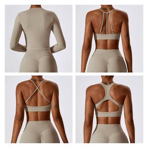 <b>Womens</b> 4 Piece Yoga Gym Set <b>Sports</b> Bra Crop <b>Top</b> <b>Long</b> <b>Sleeve</b> <b>Top</b> Leggings Fitness Activewear Outfit - Product Image 3