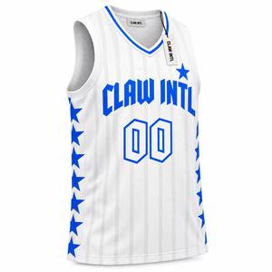 Maillot de basketball Claw Intl imprimé par transfert thermique 100 % polyester pour homme, débardeur blanc et bleu étoiles 00, séchage rapide, bretelles réglables, toutes tailles - Product Image 4