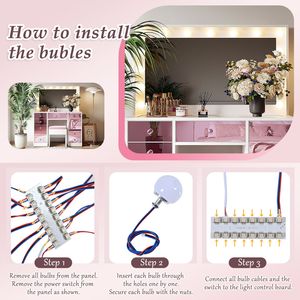 Tavolo da Trucco da 11 Pollici con Piano in Vetro e 15 Luci Stile Hollywood, 3 Modalità di Illuminazione e Luminosità Regolabile - Product Image 6