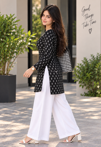 Women's Black Floral Print Square Collar <b>Bell</b> Sleeve Regular Fit Blouse Spring Summer Casual Party Woven Rayon Short Kurti - Product Image 4