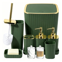 Ensemble d'accessoires de salle de bain à rayures verticales, kit d'organisation de salle de bain, poubelle, distributeur de savon, porte-brosse à dents, brosse de toilette, plateau