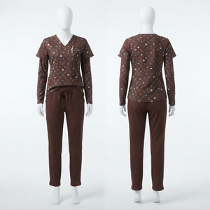 Ensemble de blouses médicales imprimées unisexe, tissu Dobby Premium 180 GSM, polyester, rayonne, élasthanne extensible, col en V, broderie personnalisée thermocollée - Product Image 1