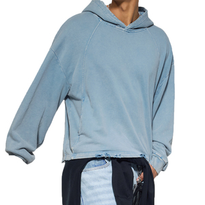 Sudadera con Capucha Corta Oversize Azul Claro para Hombre, de Algodón French Terry, Informal, para Otoño - Product Image 4