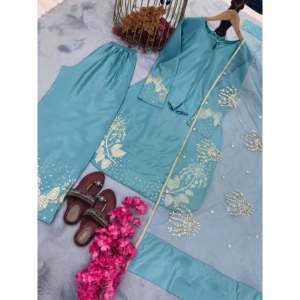 Top de Chifón de Diseñador para Fiesta y Pantalones Plazzo con Dupatta, Elegante y con Estilo - Product Image 5