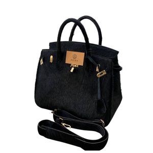 Bolso Tote de Lujo para Mujer en Cuero Genuino de Piel de Vaca Negra, Bolso de Hombro de Diseñador Premium con Cadenas y Textura de Pelo, Personalizado OEM al por Mayor - Product Image 2
