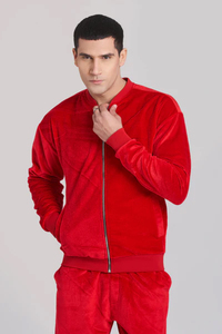 Chándal Unisex Rojo de Terciopelo con Capucha, Diseño 2 en 1, Cremallera Completa, Bolsillos Laterales, Ropa Urbana para Otoño - Product Image 4
