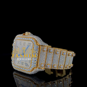 Reloj de Hombre Deportivo y Elegante de 41 mm con Movimiento ETA, Cronógrafo de Cuarzo con Incrustaciones de Diamantes Moissanite, Acero Inoxidable, Oro Amarillo - Product Image 3