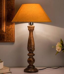 Lámpara de Mesa Tradicional de Madera con Pantalla de Tela Beige, Luz LED Cálida de 2700K, Base E27, Uso Residencial - Product Image 1
