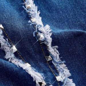 Gilet en jean à col rabattu, couleur unie, vêtement d'extérieur décontracté, en coton tissé, simple boutonnage, détails effilochés, idéal pour le printemps - Product Image 4