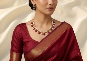 Ensemble de collier et boucles d'oreilles assorties en or plaqué or blanc, orné de perles Kundan et de pierres rouges rubis, bijoux de mariage indiens pour mariée. - Product Image 2