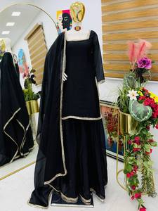 Black Salwar Kameez <b>Crystal</b> Beaded Dabka Embroidered Traditional Wedding Party Graduation Outfit for Women Plus Size - Product Image 2