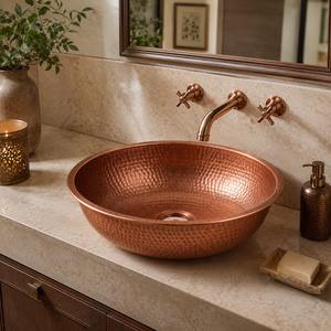 Handmade Hammered <b>Round</b> Copper Vessel Sink Bathroom Wash <b>Basin</b> Counter Top Vanity Sink Wholesale OEM Manufacturer - Product Image 3