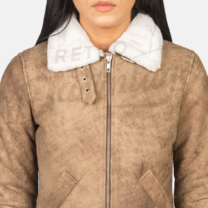 Wholesale Ladies Shearling <b>Leather</b> <b>Jacket</b> High Quality Women's Genuine <b>Leather</b> <b>Jacket</b> Breathable Shearling Collar - Product Image 5
