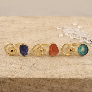 Bagues en Agate Druzy Naturelle de Haute Qualité pour Femmes, Plaqué Or 18 carats, Laiton, Style Vintage, Forme de Pierre Fantaisie, Style Unique - Product Image 6
