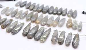 Perles de pierre de soleil noire naturelle, forme poire longue, lisses, 8x26-10x32MM, brin de 8 pouces, pour la fabrication de bijoux, vente en gros - Product Image 5