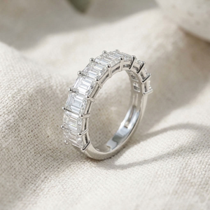 <b>Emerald</b> Cut Lab Grown Diamond Women's Engagement <b>Ring</b> IGI Certified Sterling <b>Silver</b> Party Gift Eternity Wedding Band - Product Image 2