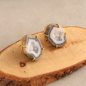 Black geode druzy <b>stud</b> <b>earring</b> prong setting handmade post back <b>stud</b> <b>earring</b> halved <b>crystallize</b> geode <b>stud</b> <b>earring</b> for her - Product Image 2