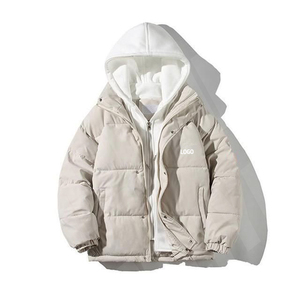 Blouson matelassé à capuche pour homme, couleur unie, fermeture éclair, coupe-vent, hiver, décontracté, rembourrage épais en polyester, coupe classique, logo frontal - Product Image 6
