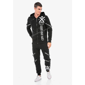 Survêtement d'hiver pour homme de qualité supérieure personnalisé, respirant, coupe régulière, sweat-shirt technique en molleton uni, pantalon de jogging, 100% coton, noir - Product Image 2